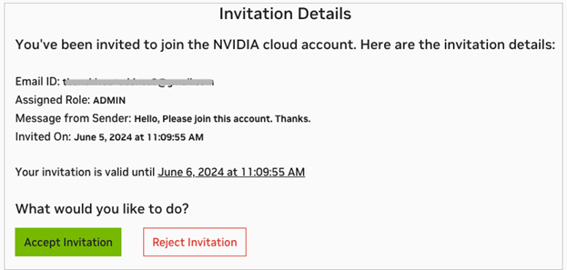 Invitation Details Identity Account
