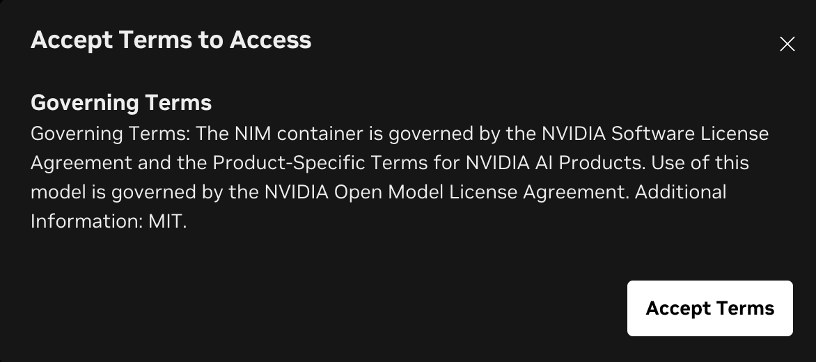NGC catalog accept governing terms