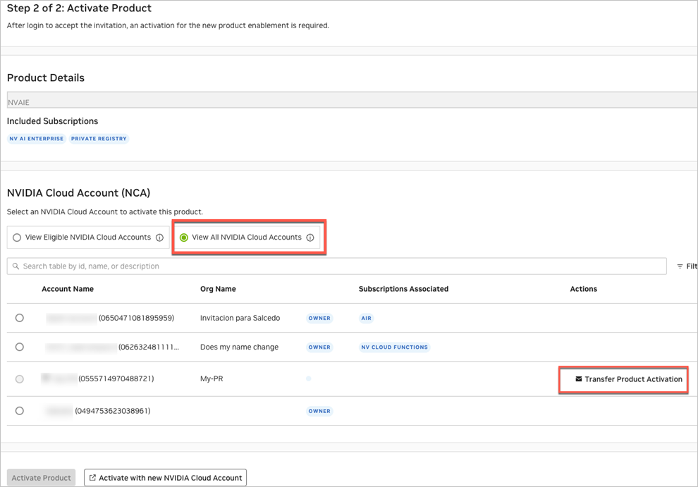 NGC Activate Product Step 2