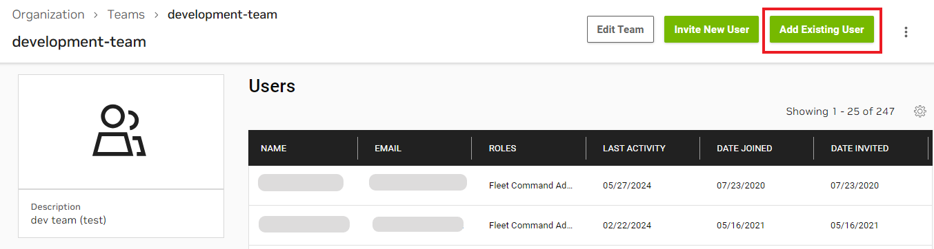 NGC add existing user