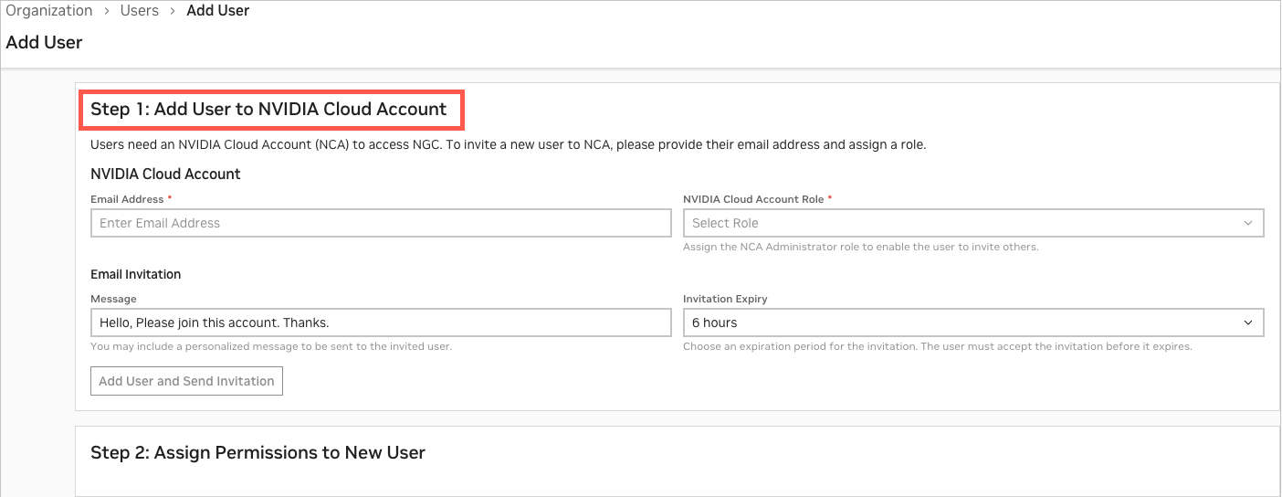 NGC Add User Step 1
