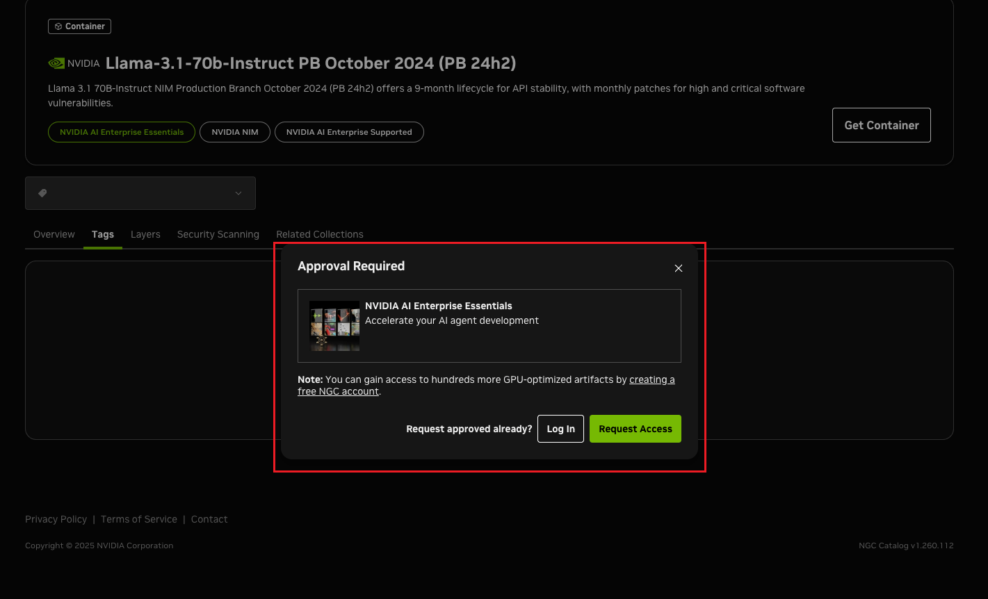 NGC catalog containers NVAIE supported example subscription required