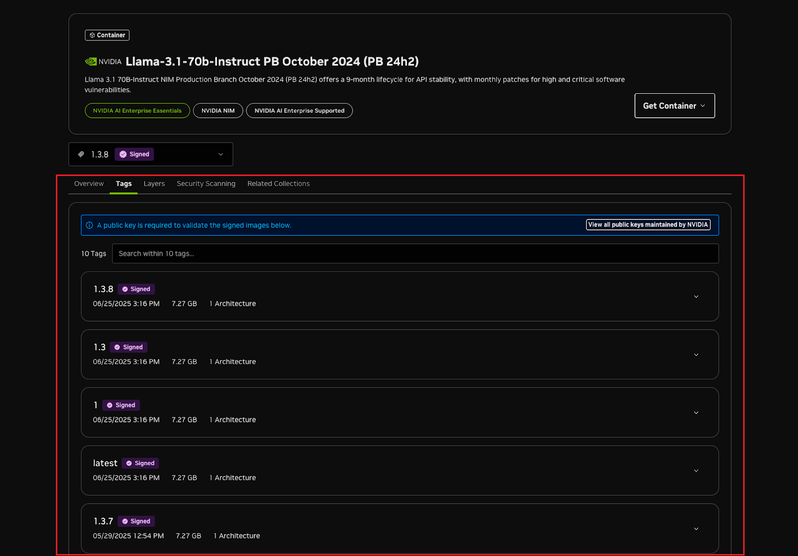 NGC catalog containers NVAIE supported example subscribed