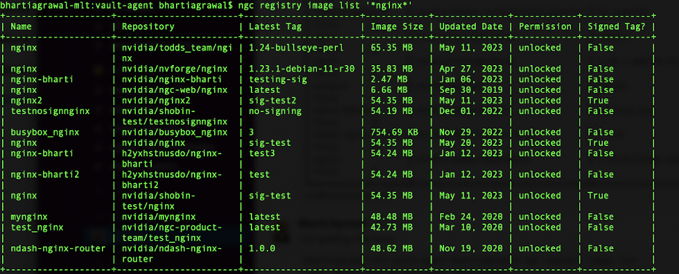 NGC catalog containers signed CLI output