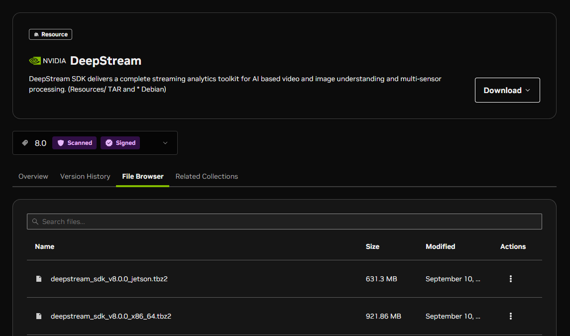 NGC catalog resources file browser