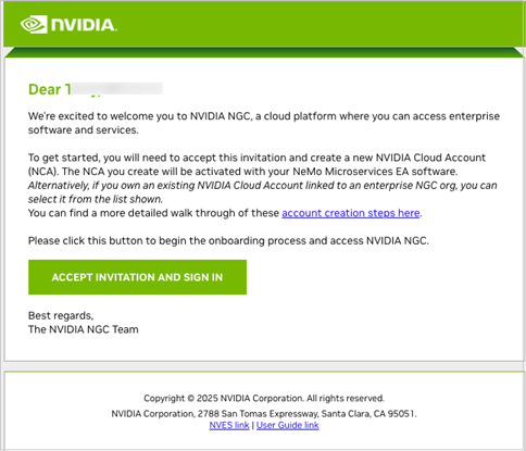 NGC Early Access Welcome Email