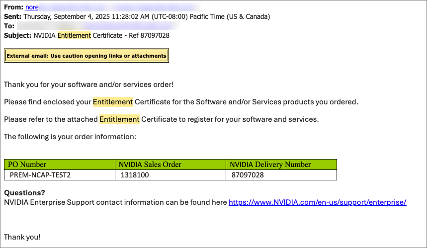 NGC Entitlement Certificate Email