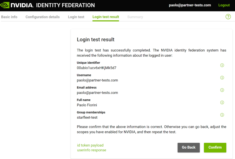NGC ID Federation Login Test Result