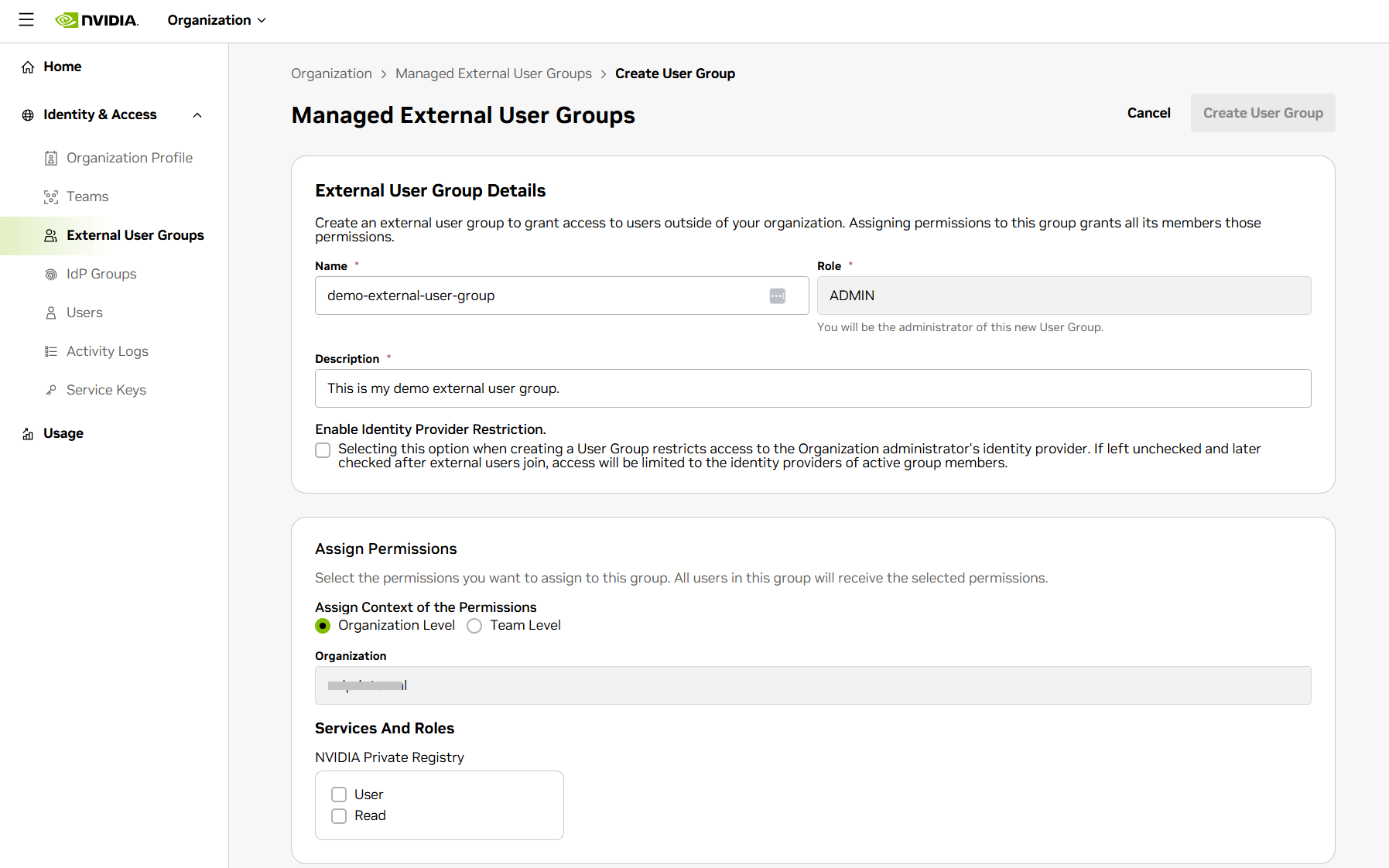 Create Managed External User Group