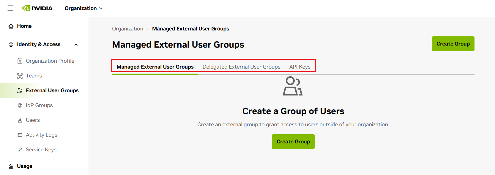 Create Managed External User Group