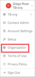 NGC Organization Menu User Account