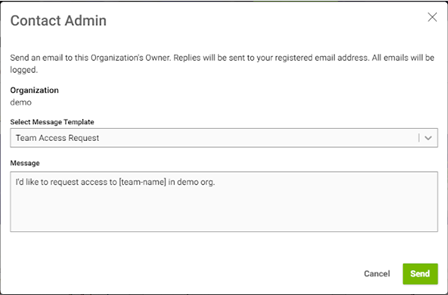 NGC Organization Owner Contact Admin Dialog