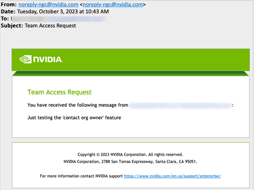 NGC Organization Owner Contact Email