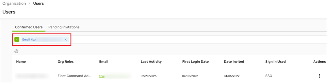 NGC Organization User Filter