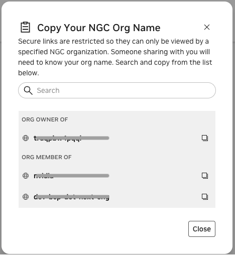 NGC Secure Copy Organization Name