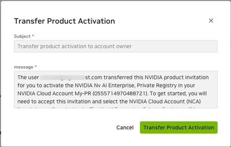 NGC Transfer Product Activation Email Template