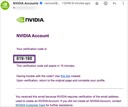 NGC Verification Code Email