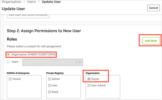 Organization User Update Step 2