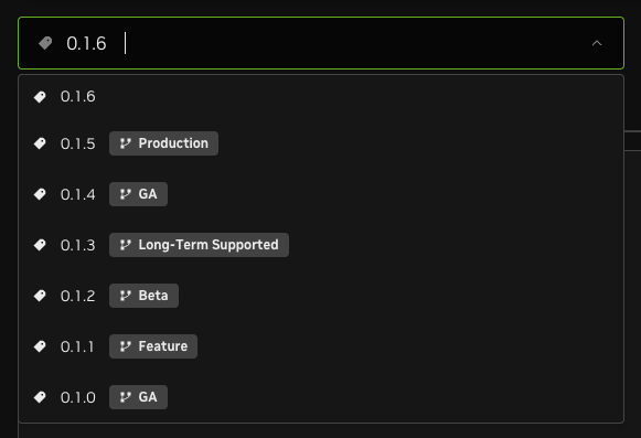 Release types dropdown showing Production, GA, Long-Term Supported, Beta, Feature, and GA options