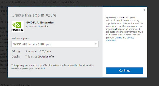 Azure NVIDIA AI Enterprise App Create