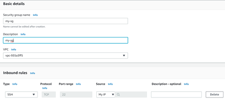 AWS security group form