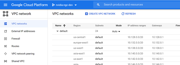 UI Create VPC Networks