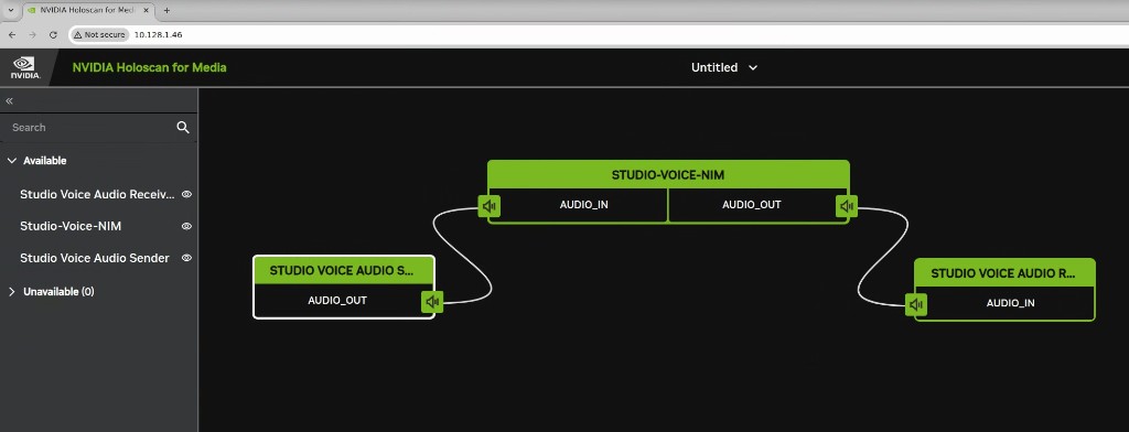 NMOS Connection Manager workspace with sender, NIM, and receiver connections