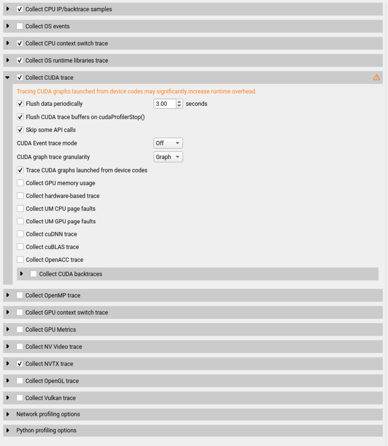 Configure CUDA trace