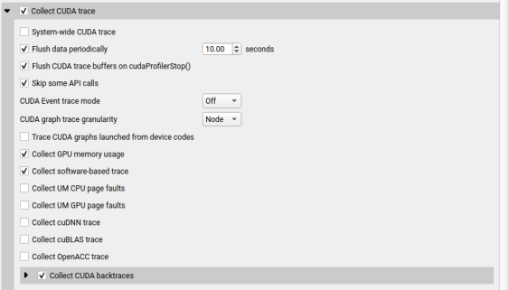 Configure CUDA trace