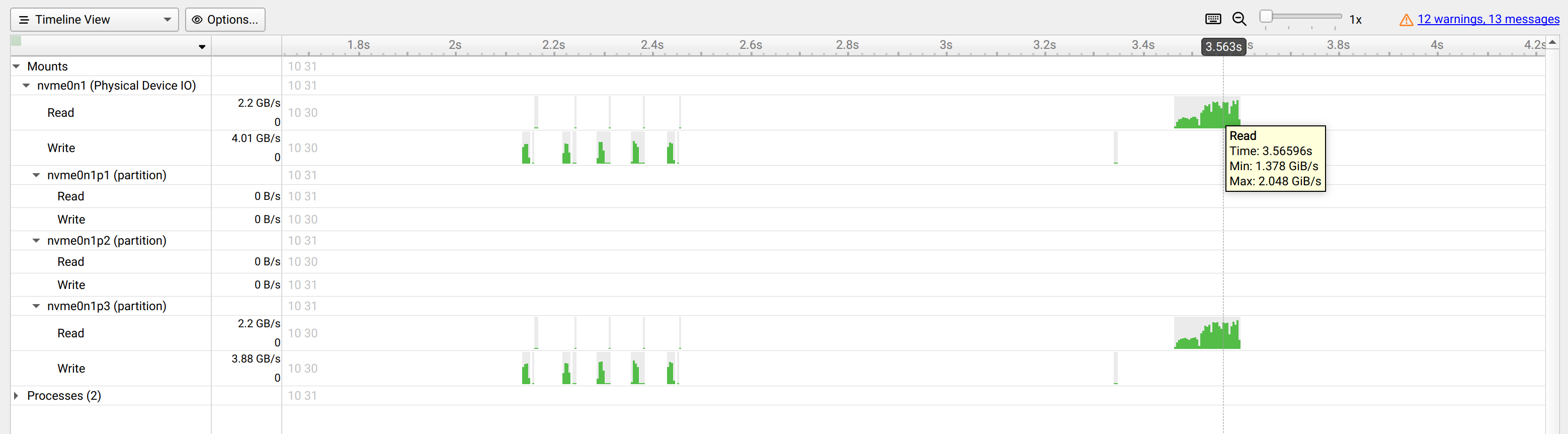 Local / NVMe-oF storage report file with expanding counters