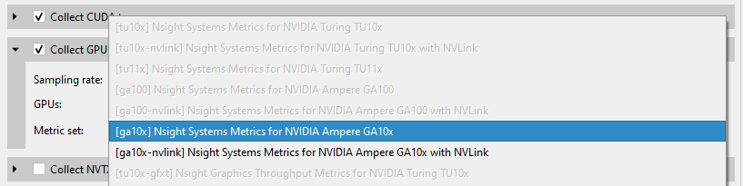 GPU Metrics Selection