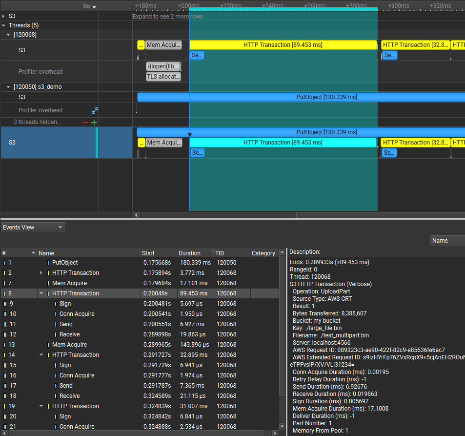 S3 trace verbose view example
