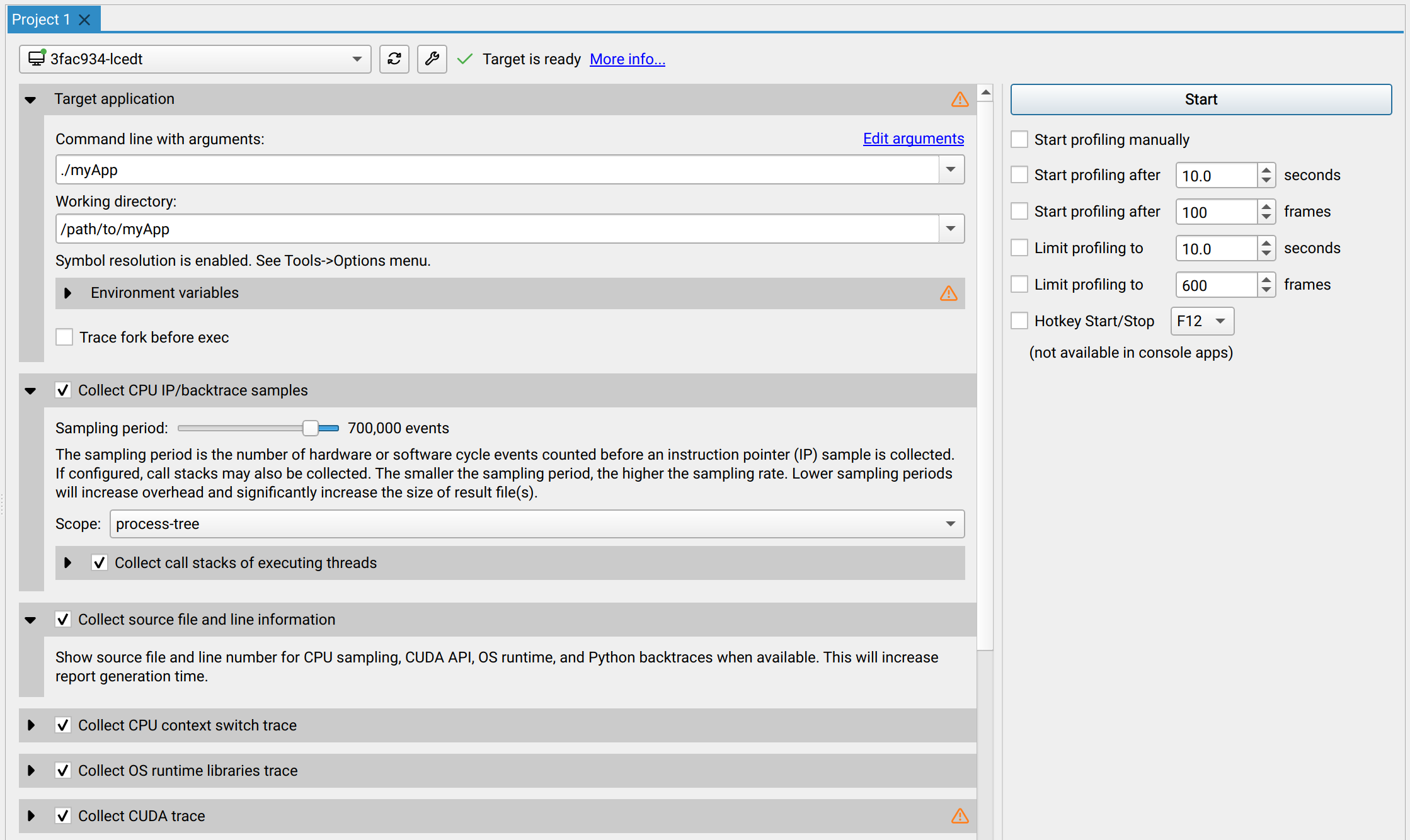 Collect source file and line information option