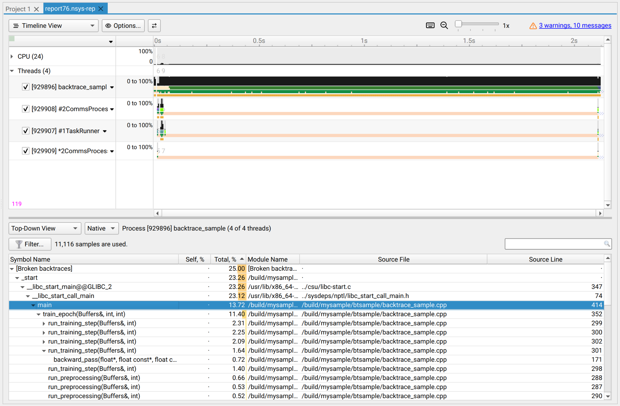 Top-Down View with source file and line information