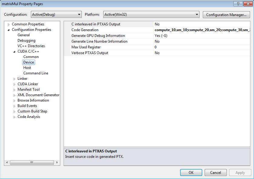 Configure Cuda Project Properties