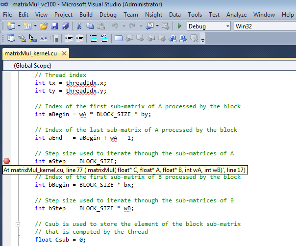 Walkthrough: Debugging a CUDA Application