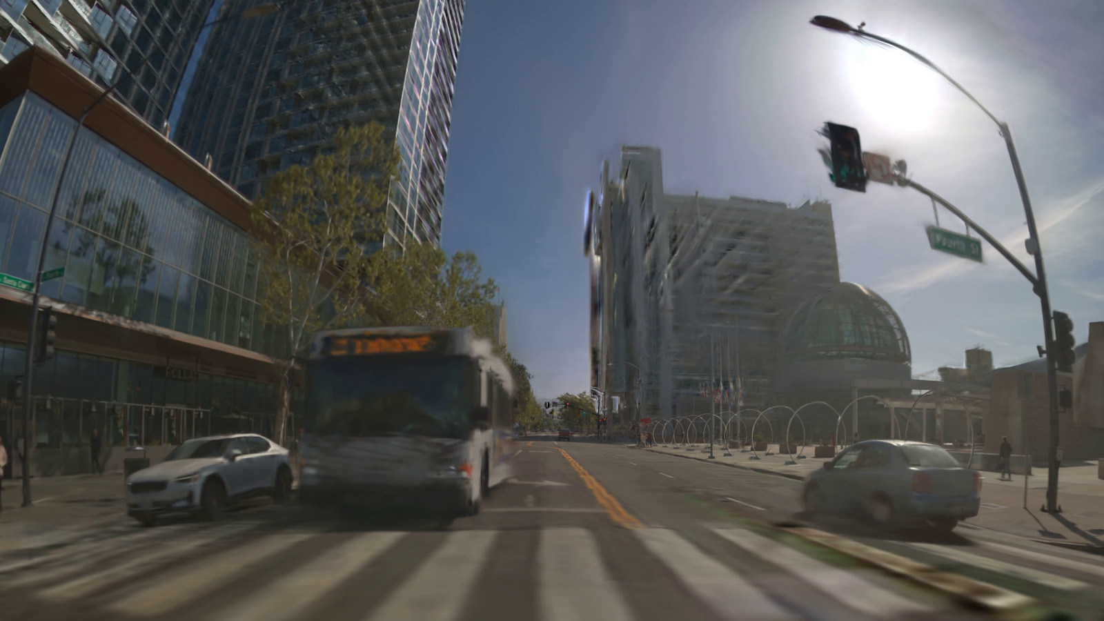 The same three-meter left translation novel view in a reconstruction with road techniques enabled