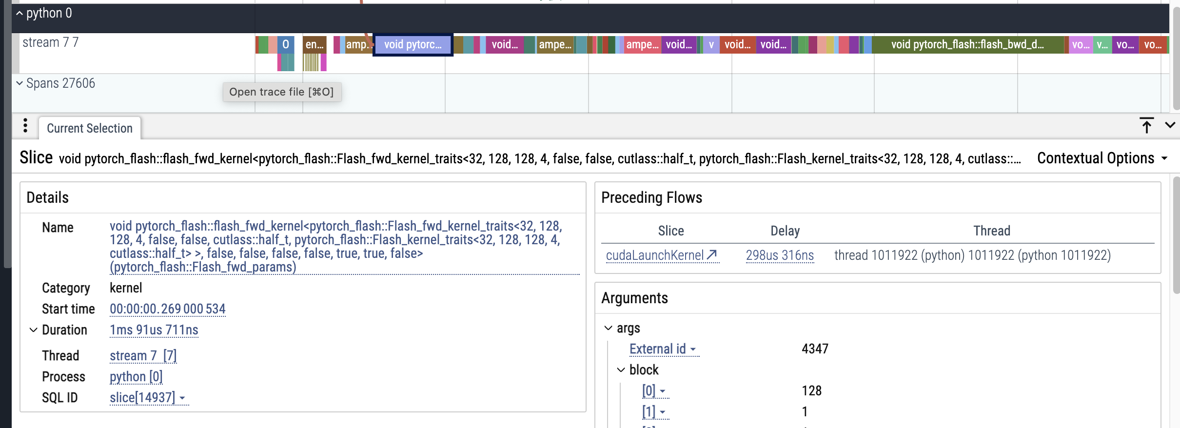 Flash Attention with Mixed Precision Profile shows significant speedup.