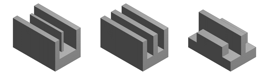Examples of some of the 3 Fin geometries covered in the chosen design space