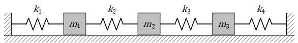 Three masses connected by four springs on a frictionless surface