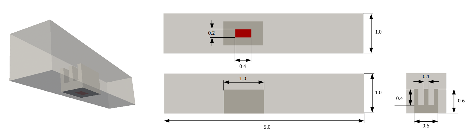 Three fin heat sink geometry (All dimensions in :math:`m`)