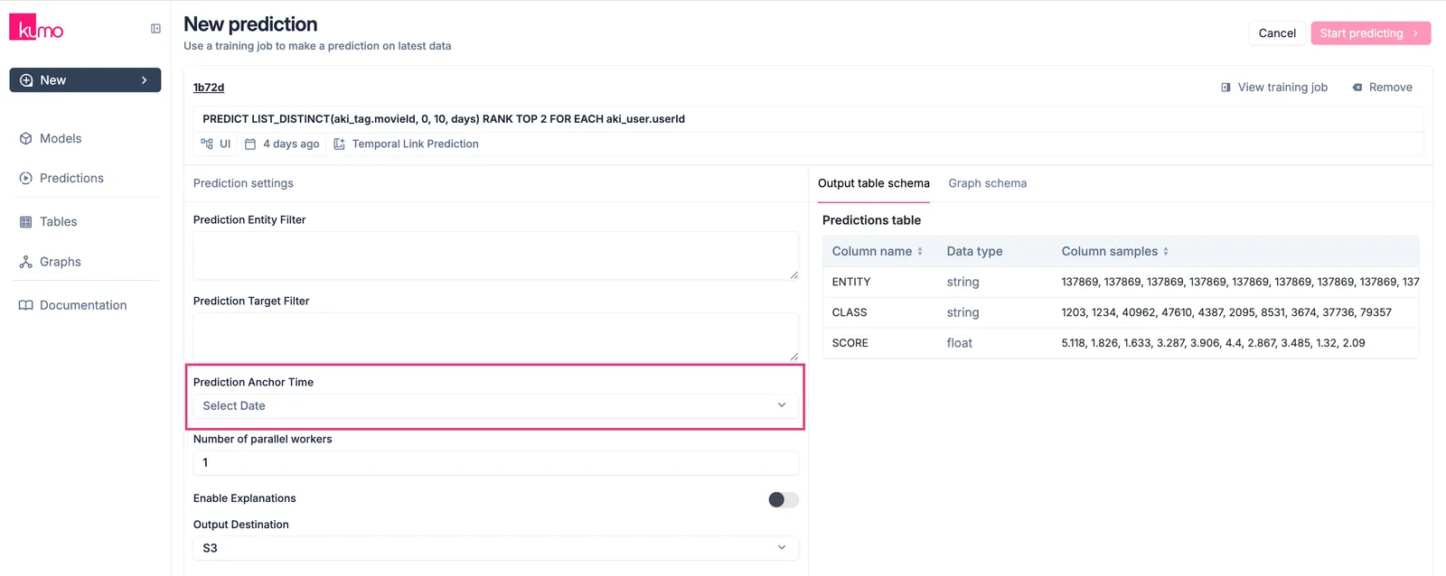 Prediction anchor time input field in ISO 8601 format