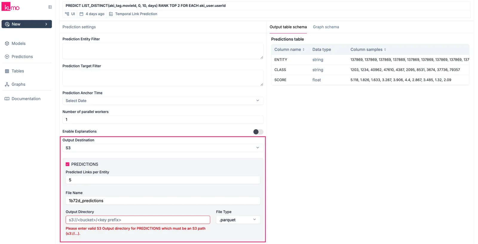 Output destination options including AWS S3, Snowflake, BigQuery, and Local Download