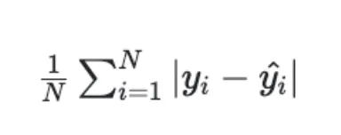 Formula for MAE: sum of absolute differences between predicted and actual values divided by n