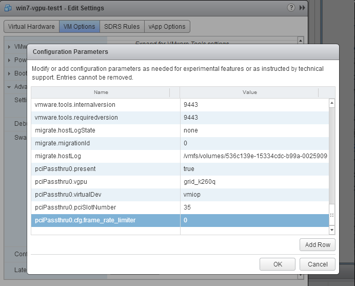 Screen capture showing a dialog box that contains advanced VM configuration optionsScreen capture showing a dialog box that contains advanced VM configuration options