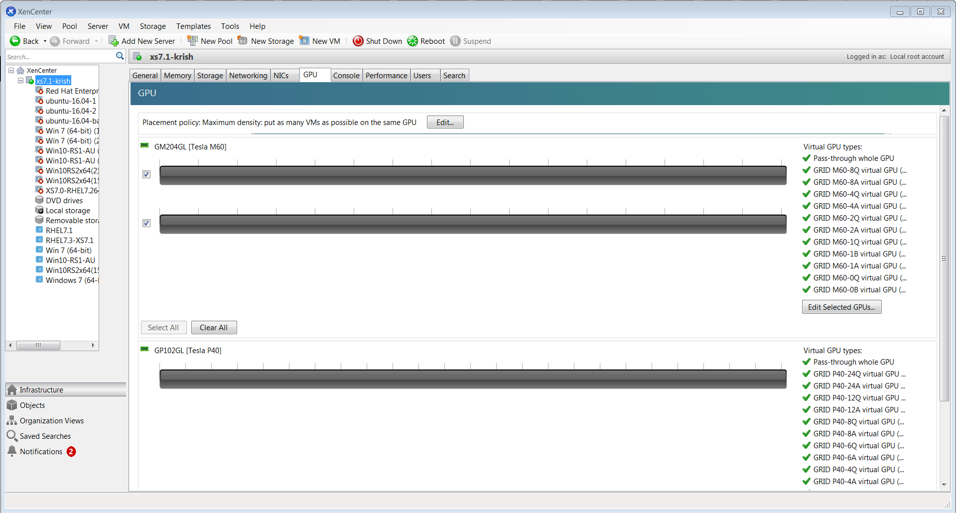 Screen capture showing details for a physical GPU in Citrix XenCenter