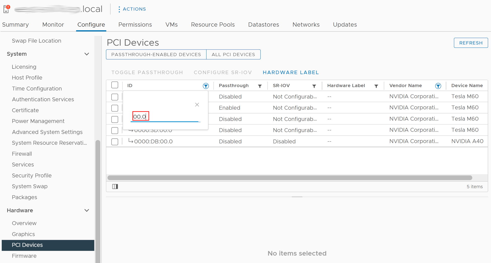 Screen capture showing the PCI Devices page.Screen capture showing the PCI Devices page.