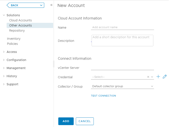 Screen capture showing the New Account page for creating an NVIDIA vGPU adapter instance.
