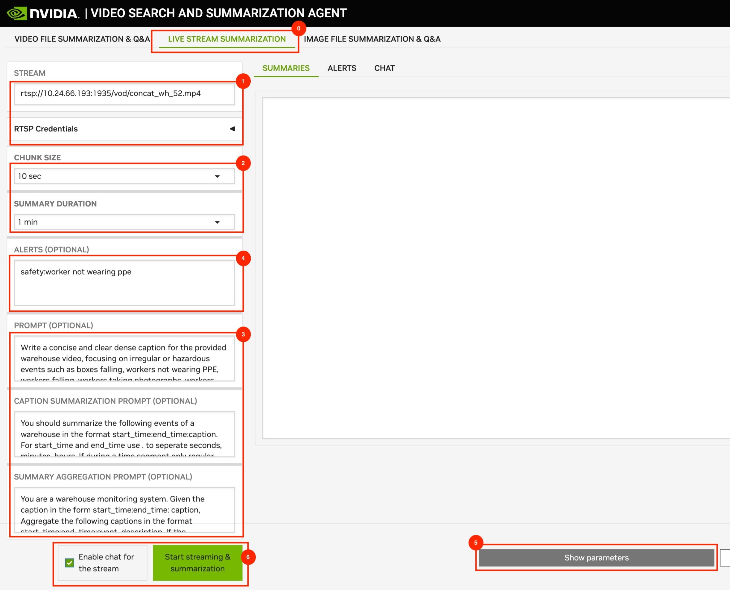 Live stream summarization steps