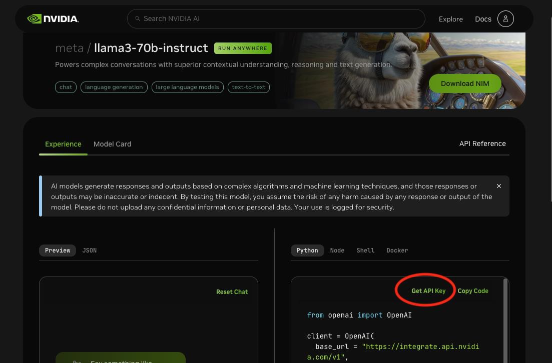 Get NVIDIA API Key